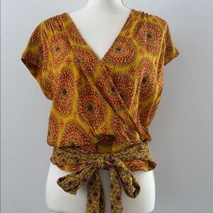Maeve Yellow and Red Patterned Crop Top